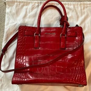 Michael Kors Dillon Red Croc Embossed Leather Tote